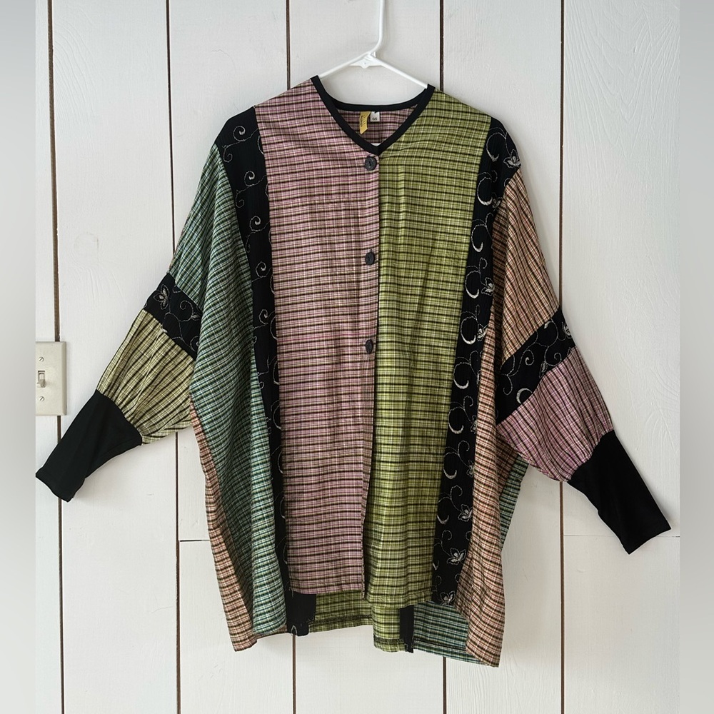 Vintage Staley Gretzinger Silk Patchwork Shirt Jacket Art to Wear Lagenlook OS